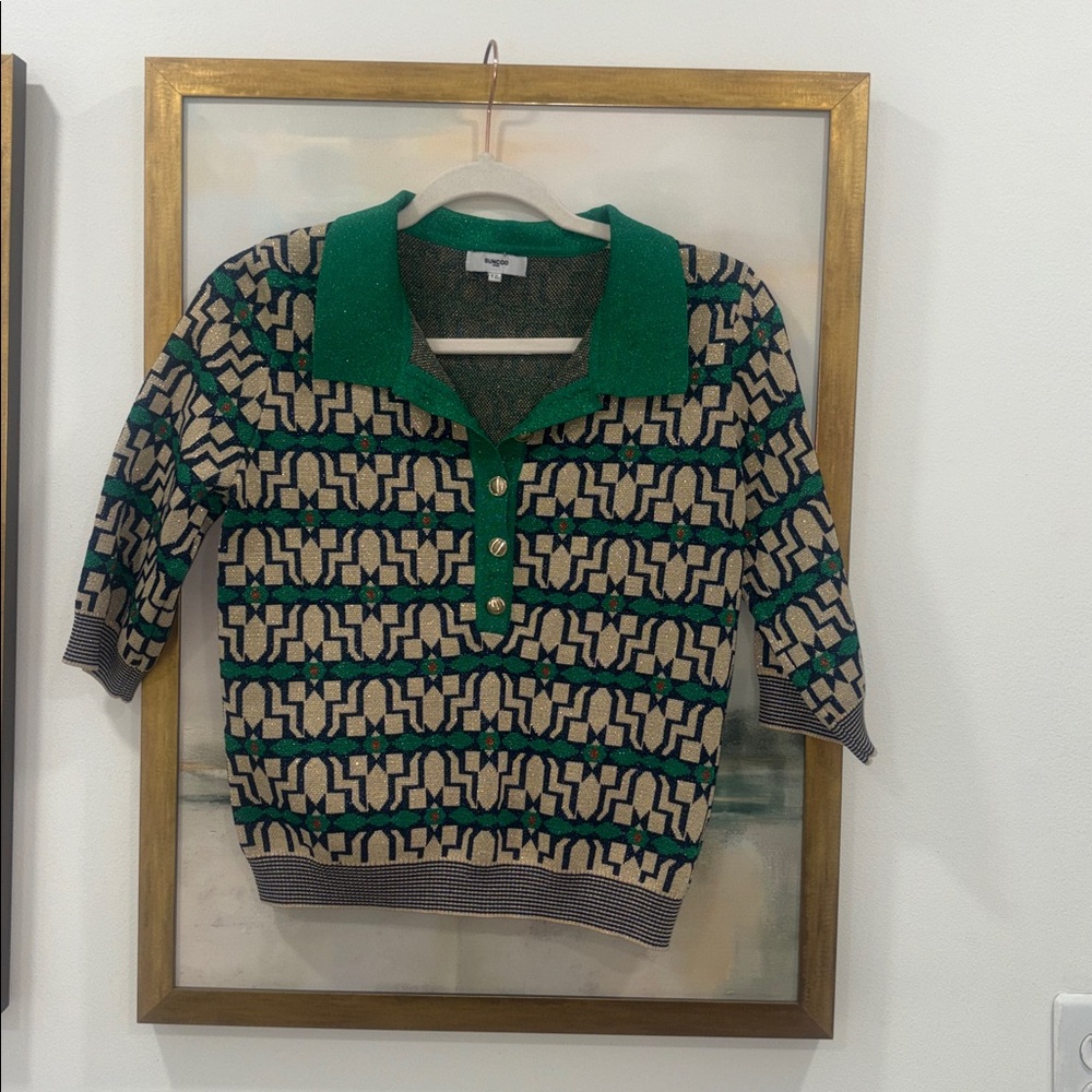 Suncoo Paris T2 gold green button shirt EUC you Palmer top